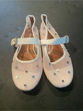 ASOS Nude Mesh Mary Jane Flats with Silver Studs